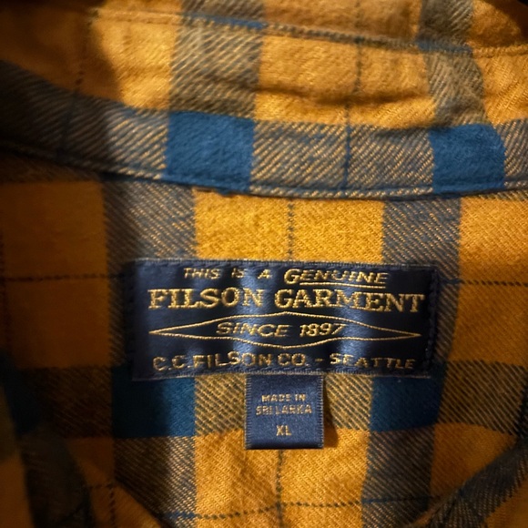 Filson Mustard and Navy Plaid Button Down Shirt - Picture 2 of 7